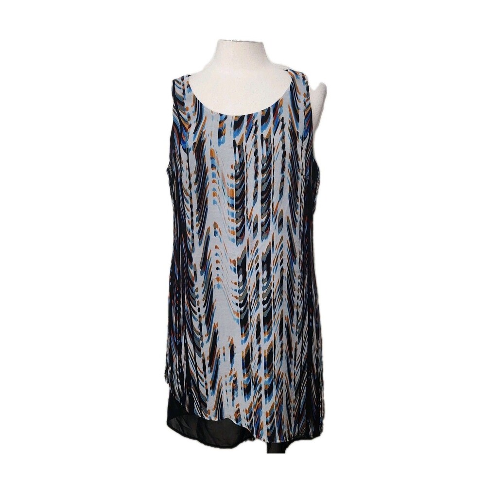 CATO Dress Womens 16 Gray Multi Chiffon Lined Asymmetric Hem Sleeveless Back Zip